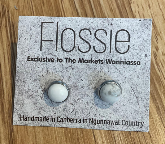 *Earrings White Marble Glass Dome Studs