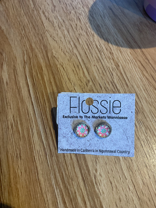*Earrings Mandala Glass Dome Studs