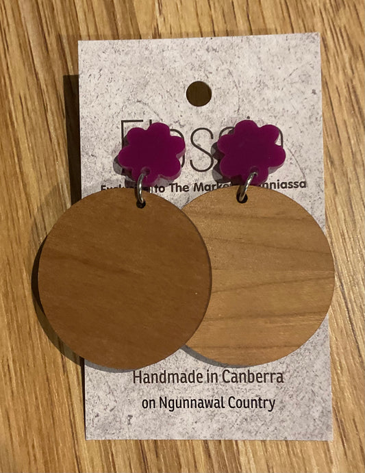 *Earrings 4cm Round Wooden Dangles