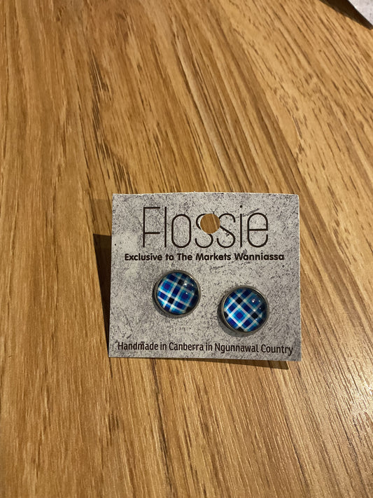 *Earrings Blue Tartan Studs