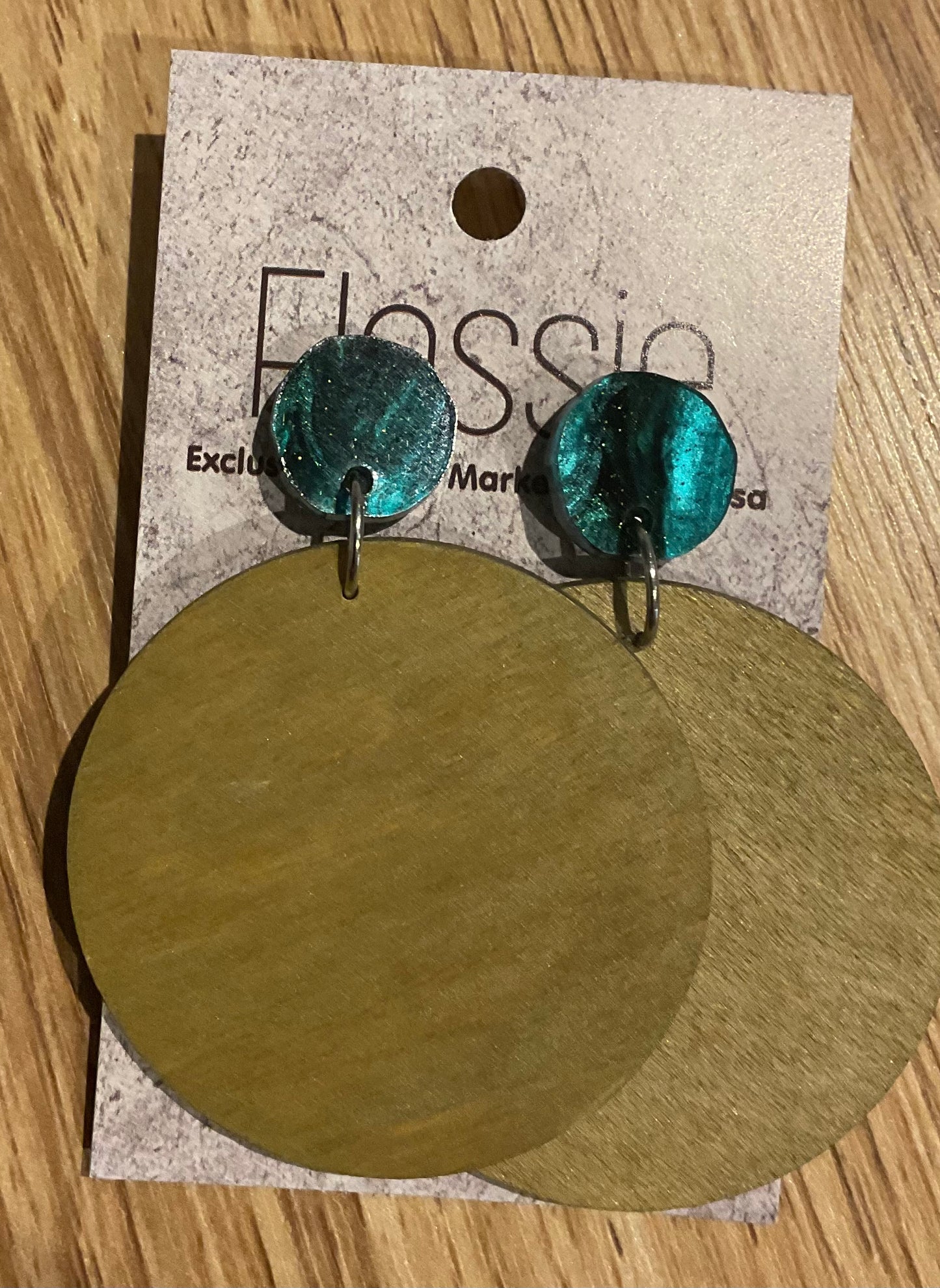 *Earrings 5cm Wooden Round Gold Dangles