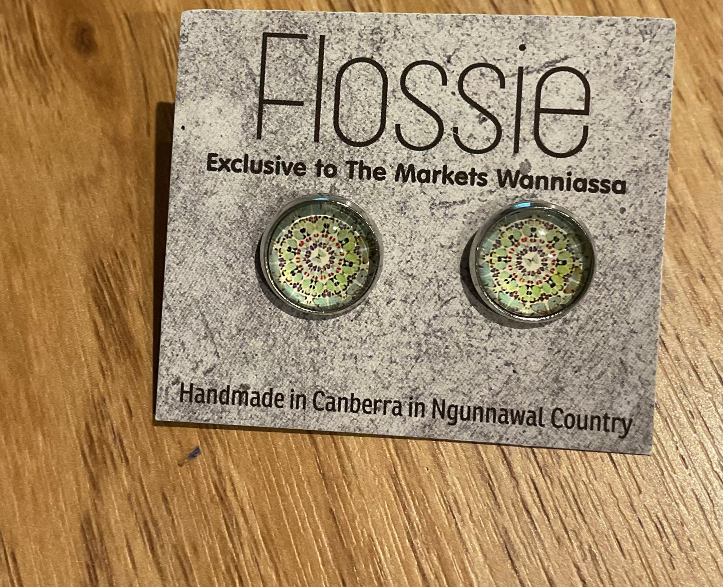 *Earrings Lime Mandala Glass Studs