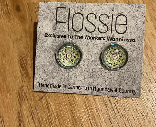 *Earrings Lime Mandala Glass Studs