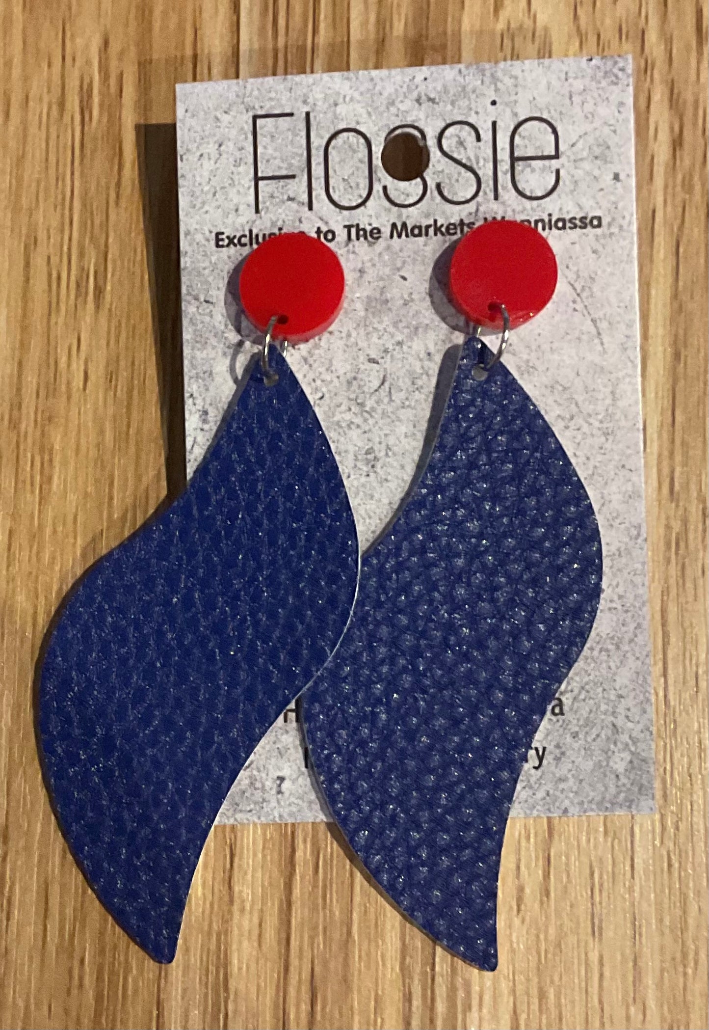 *Earrings Faux Leather Blue Wavy Dangles