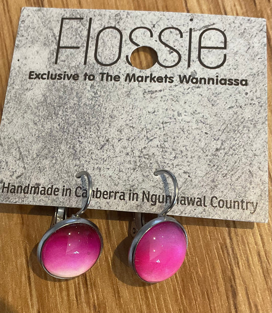 *Earrings Glass Dome Dangles Pink Ombre