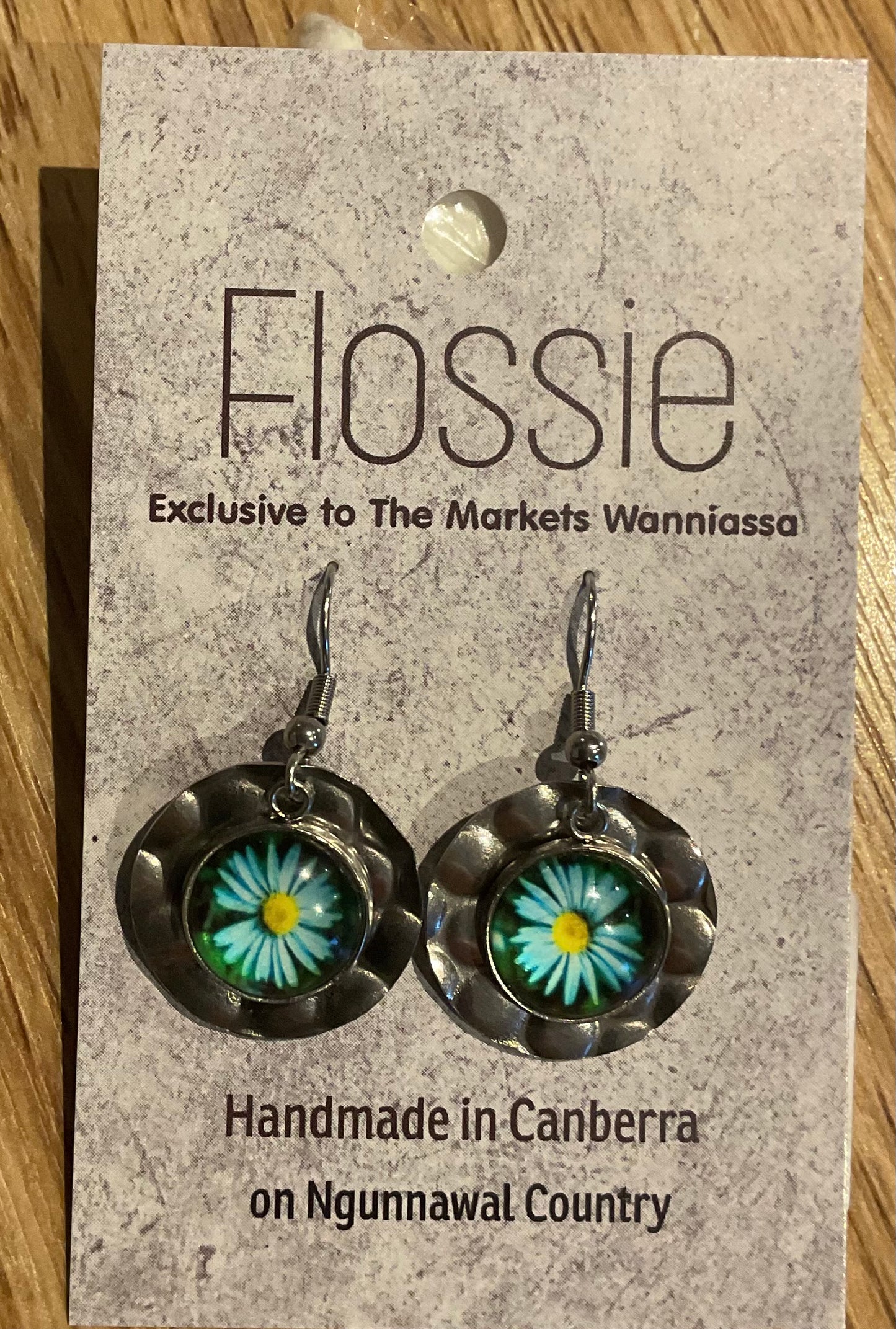*Earrings Flower Glass Dome Silver Dangles