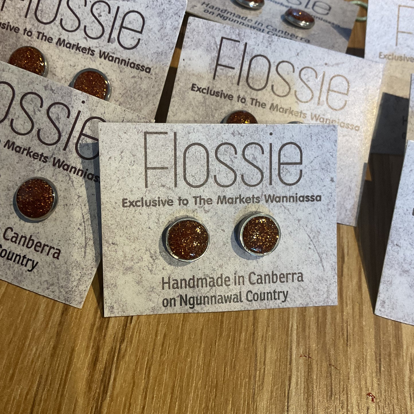 *Earrings Bronze Glitter Resin Dome Studs