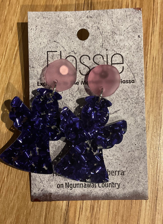 *Earrings Acrylic Purple Glitter Angels Dangles