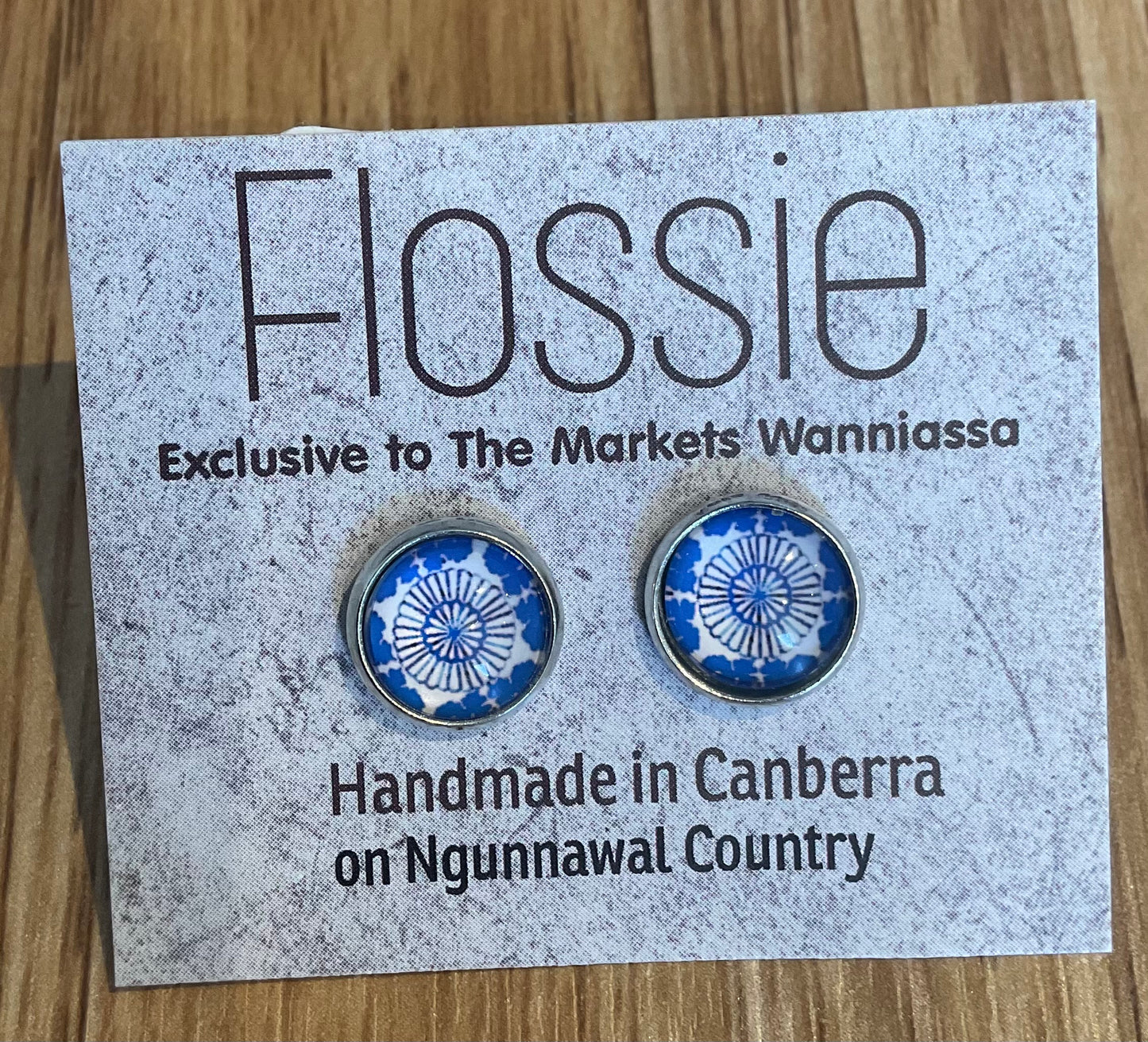 *Earrings Blue Mandala Glass Dome Studs