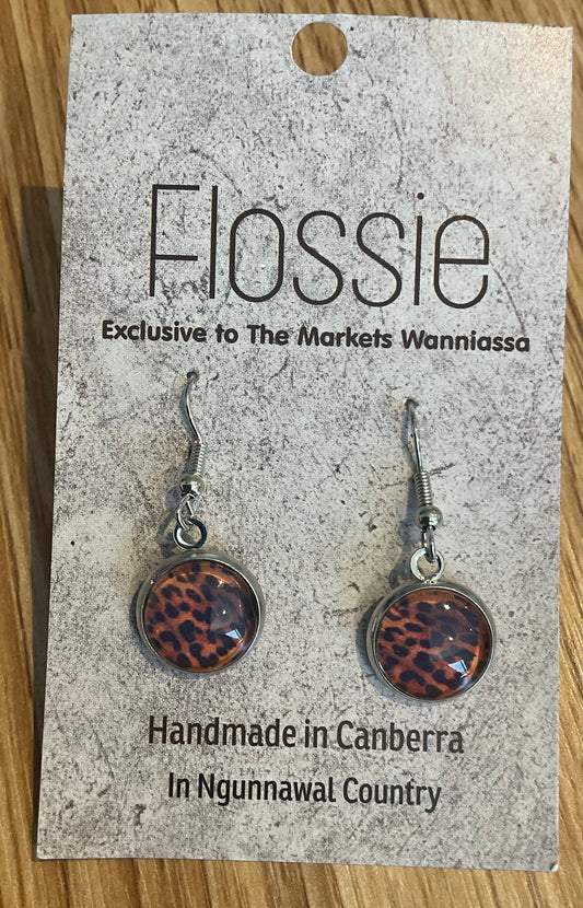 *Earrings Glass Dome Dangles Animal Print