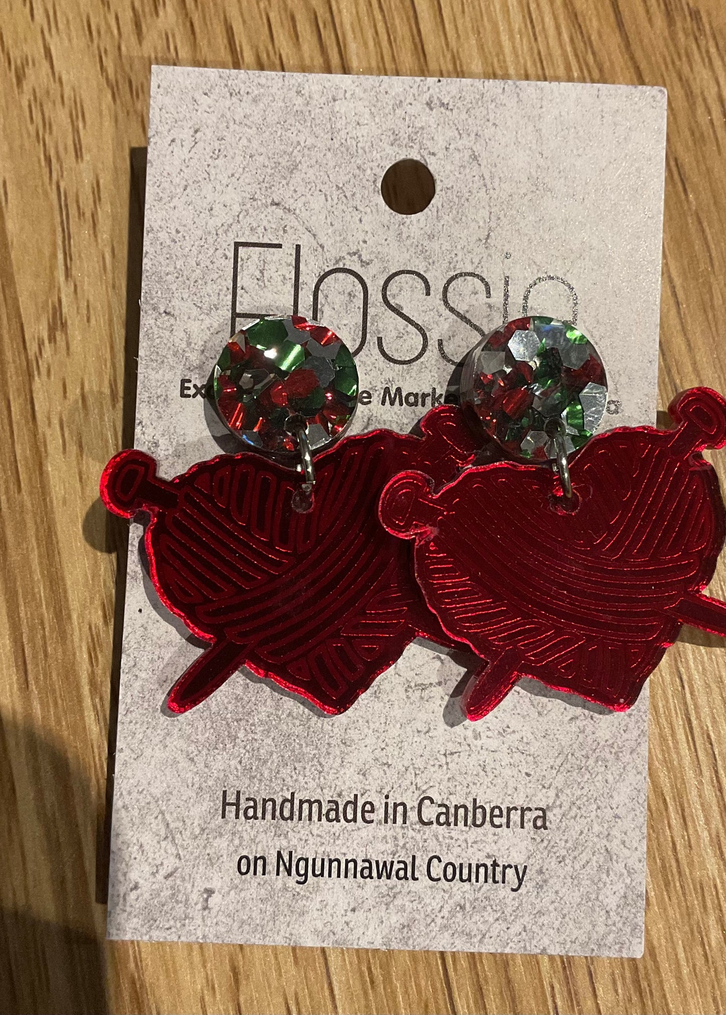 *Earrings Acrylic Mirror Heart Yarn Dangles