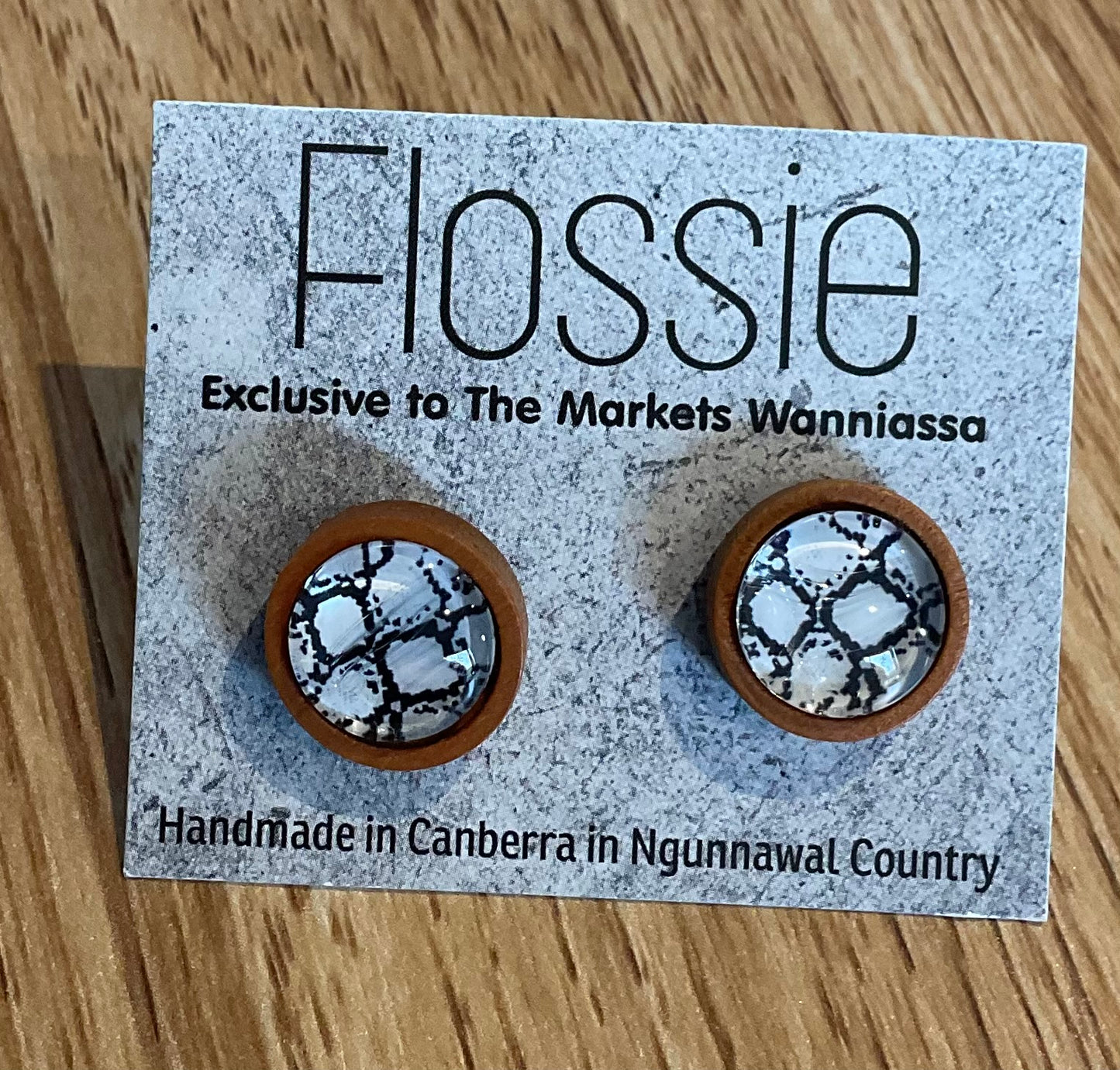 *Earrings Wooden Black/White Dome Studs