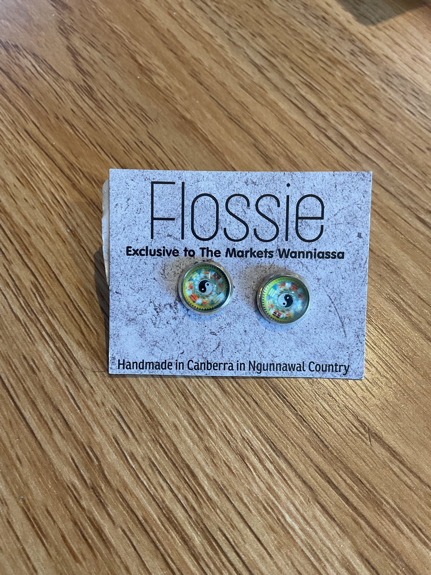 *Earrings Printed Glass Dome Studs