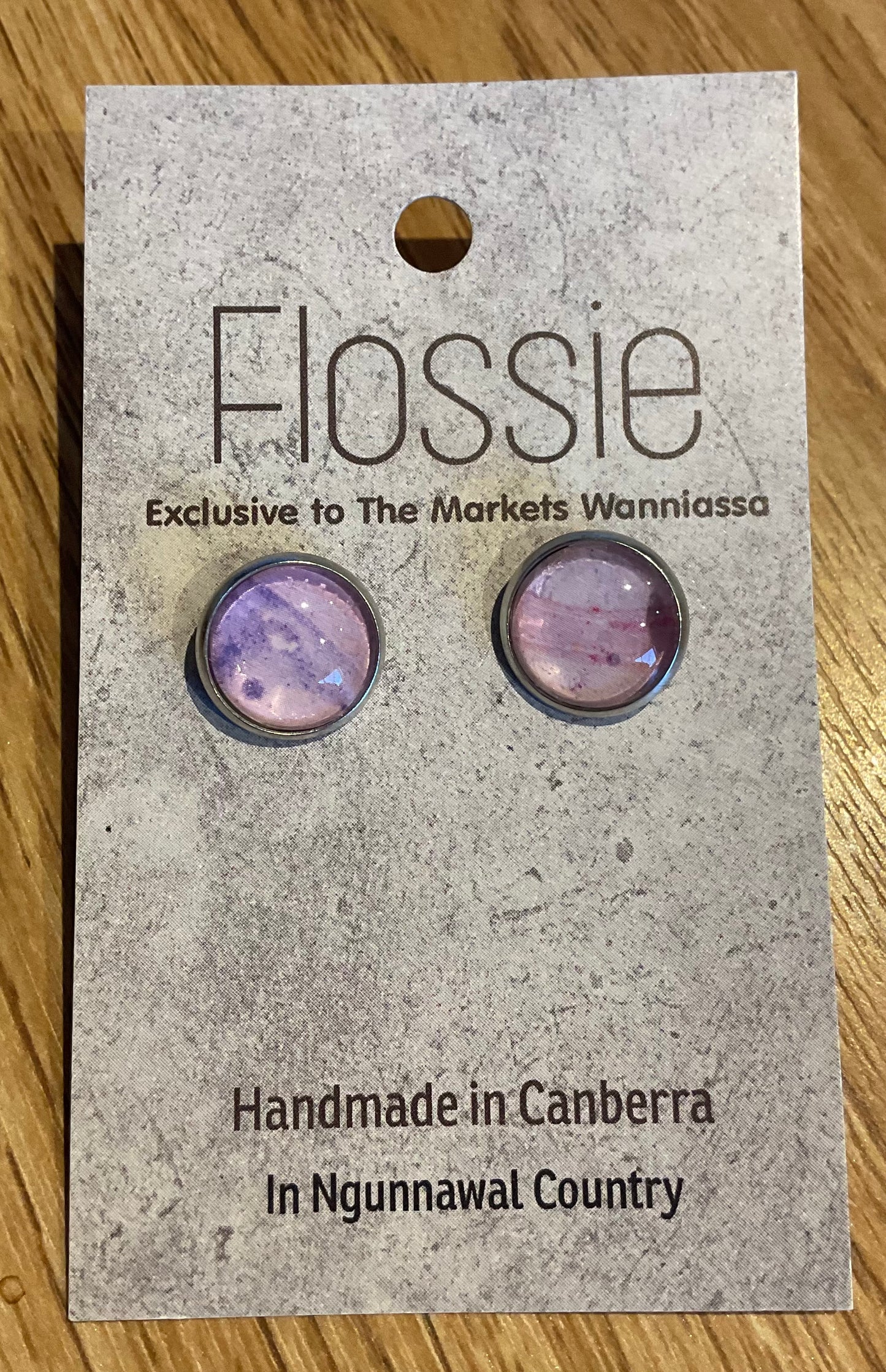 *Earrings Pink Marble Glass Dome Studs