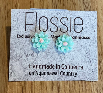 *Earrings Green Flower Studs