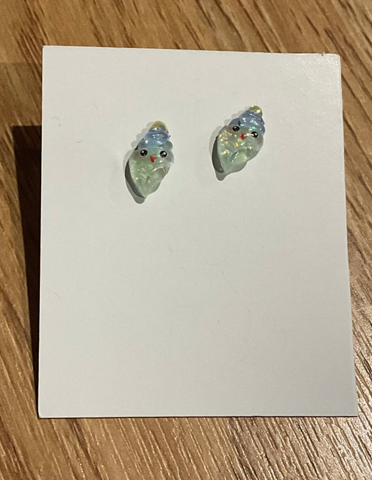 *Earrings Teeny Blue Shell Studs