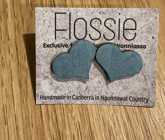 *Earrings Hand Painted Sparkly Blue Heart Studs