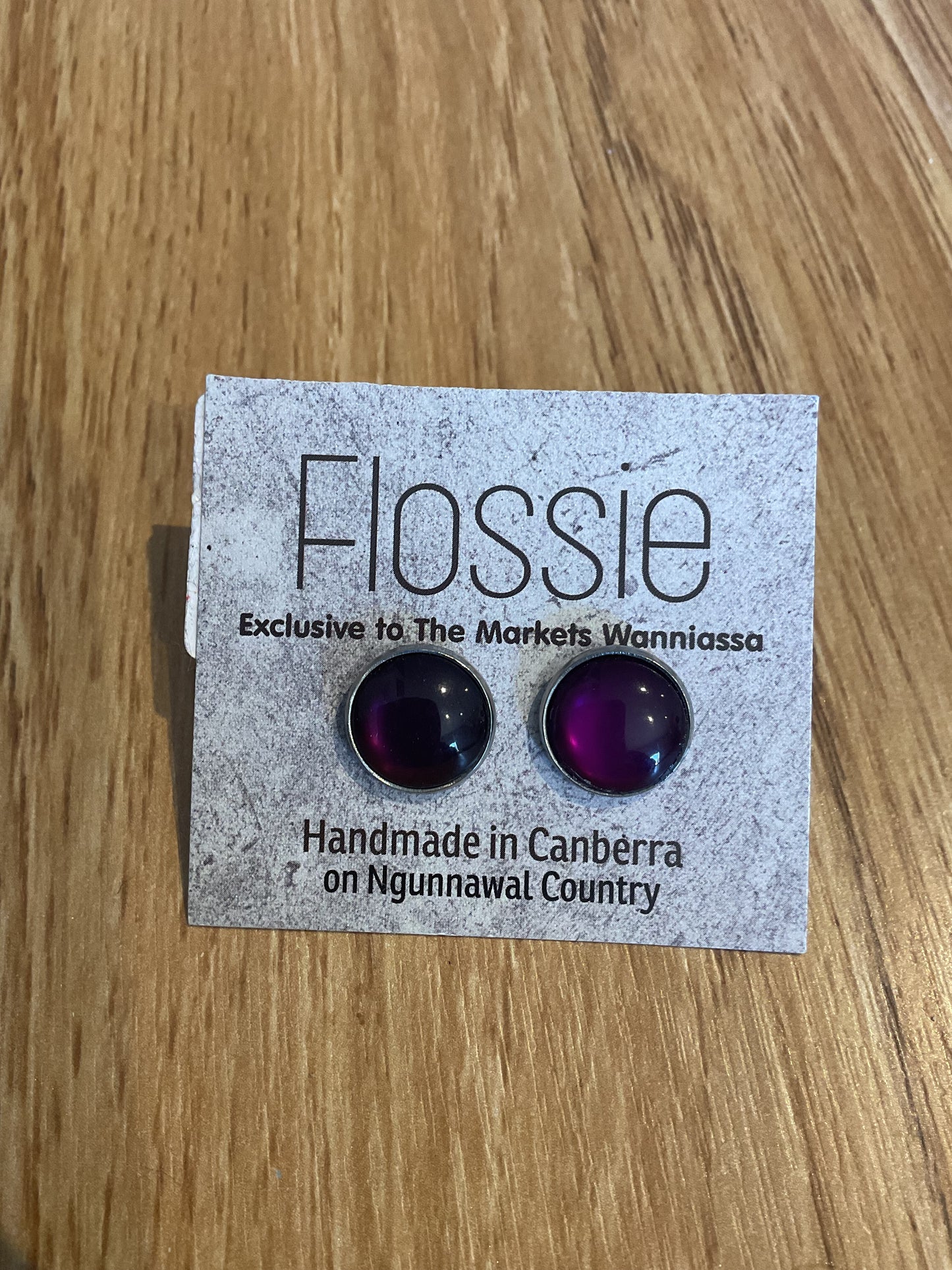 *Earrings Glass Dome Studs Wine