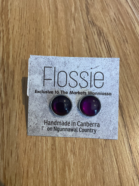 *Earrings Glass Dome Studs Wine
