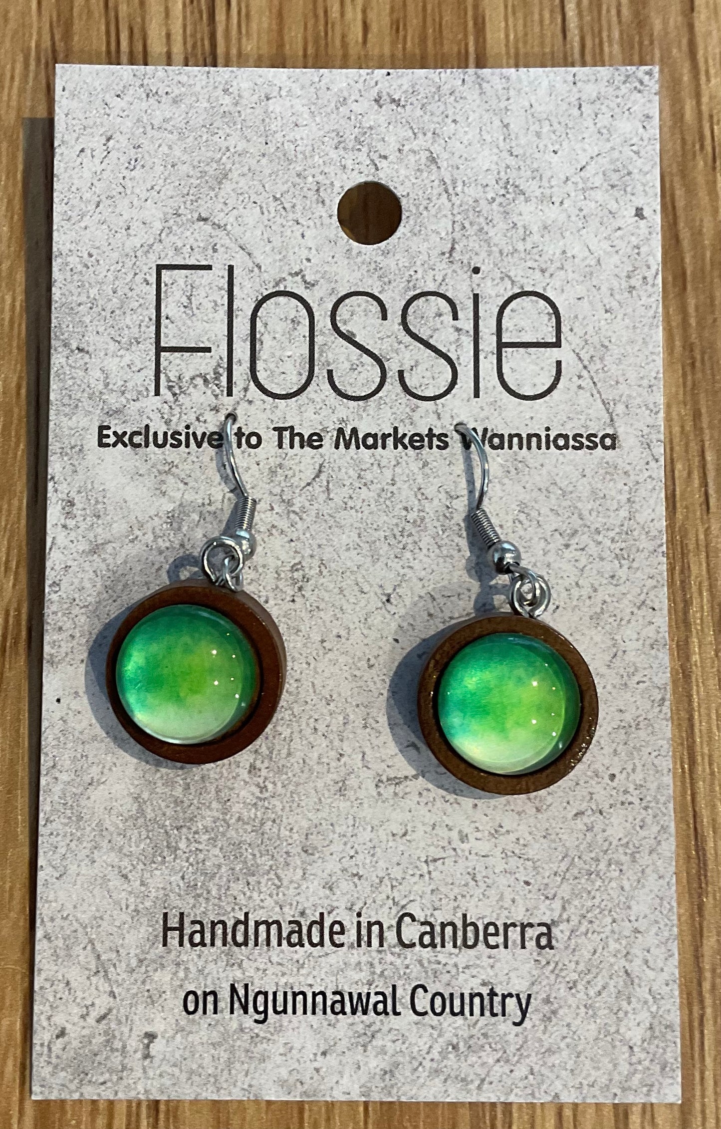 *Earrings Wooden Ombre Green Dome Dangles