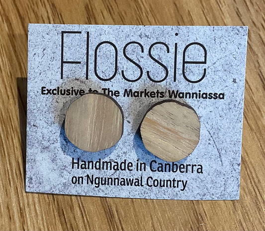 *Earrings Asymmetrical Round Wooden Studs