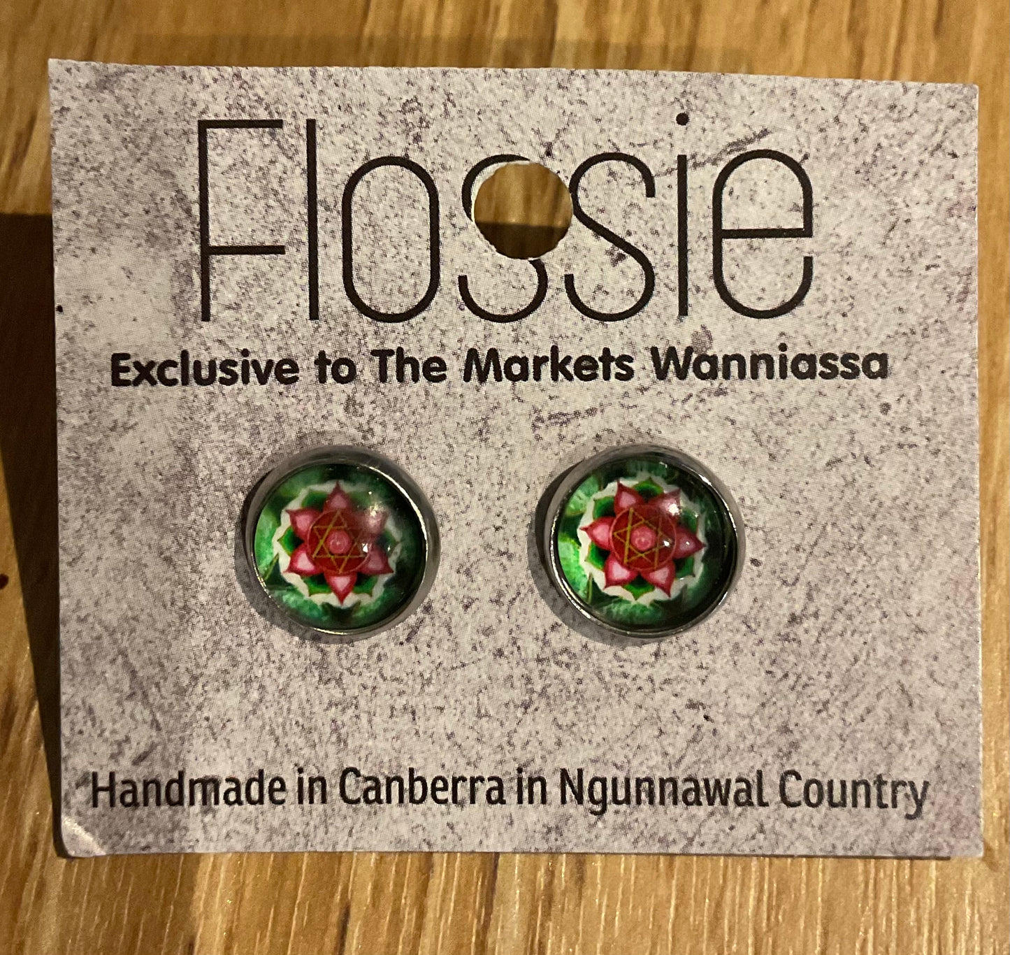 *Earrings Printed Glass Dome Studs