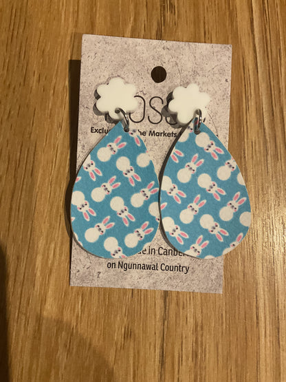 *Earrings Vinyl Blue Bunnies Dangles