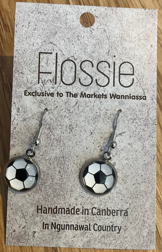 *Earrings Glass Dome Dangles Soccer Ball