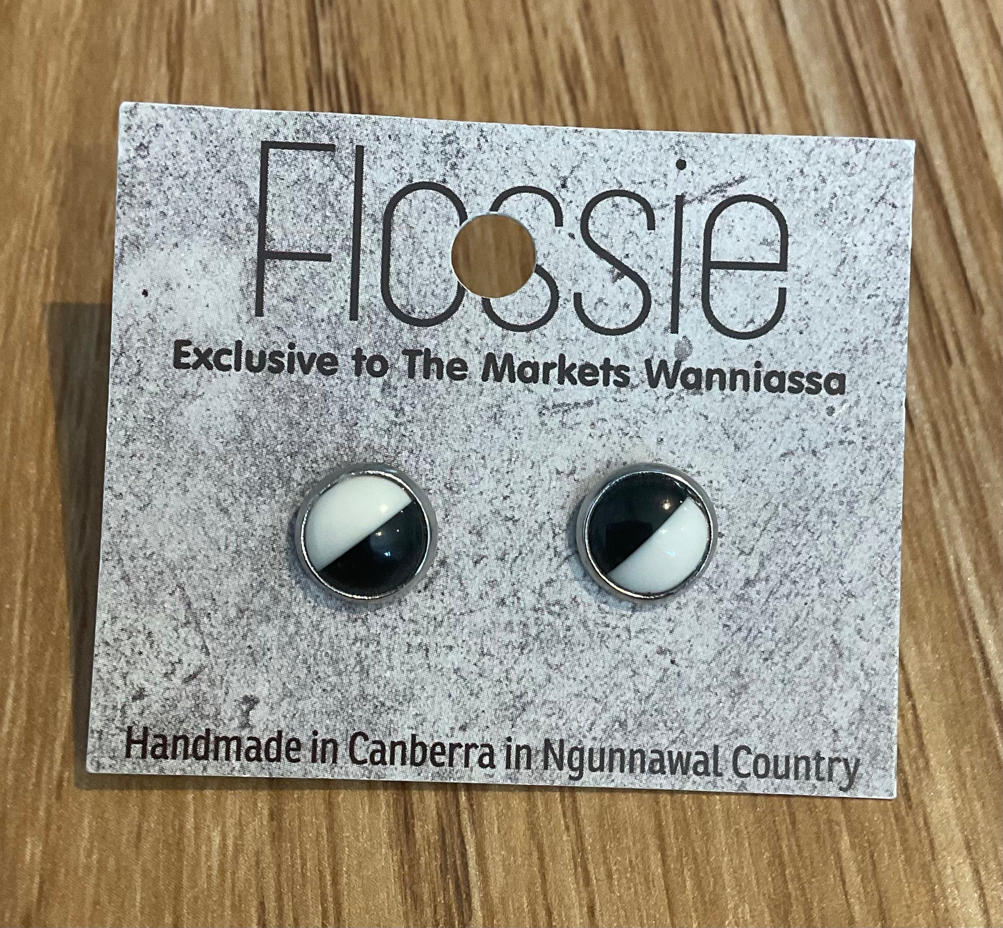 *Earrings White Black Dome Studs