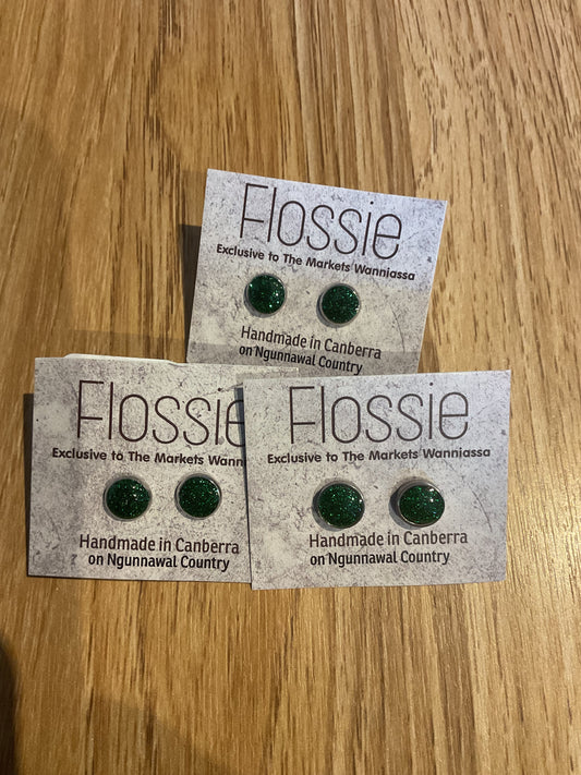 *Earrings Emerald Glitter Resin Dome Studs