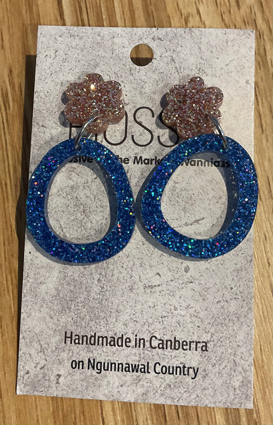 *Earrings Acrylic Blue Glitter Dangles