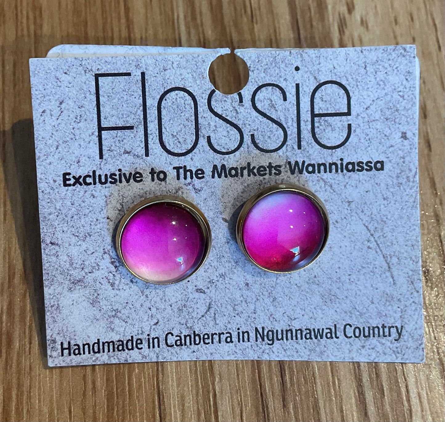*Earrings Glass Dome Studs Pink  Ombre