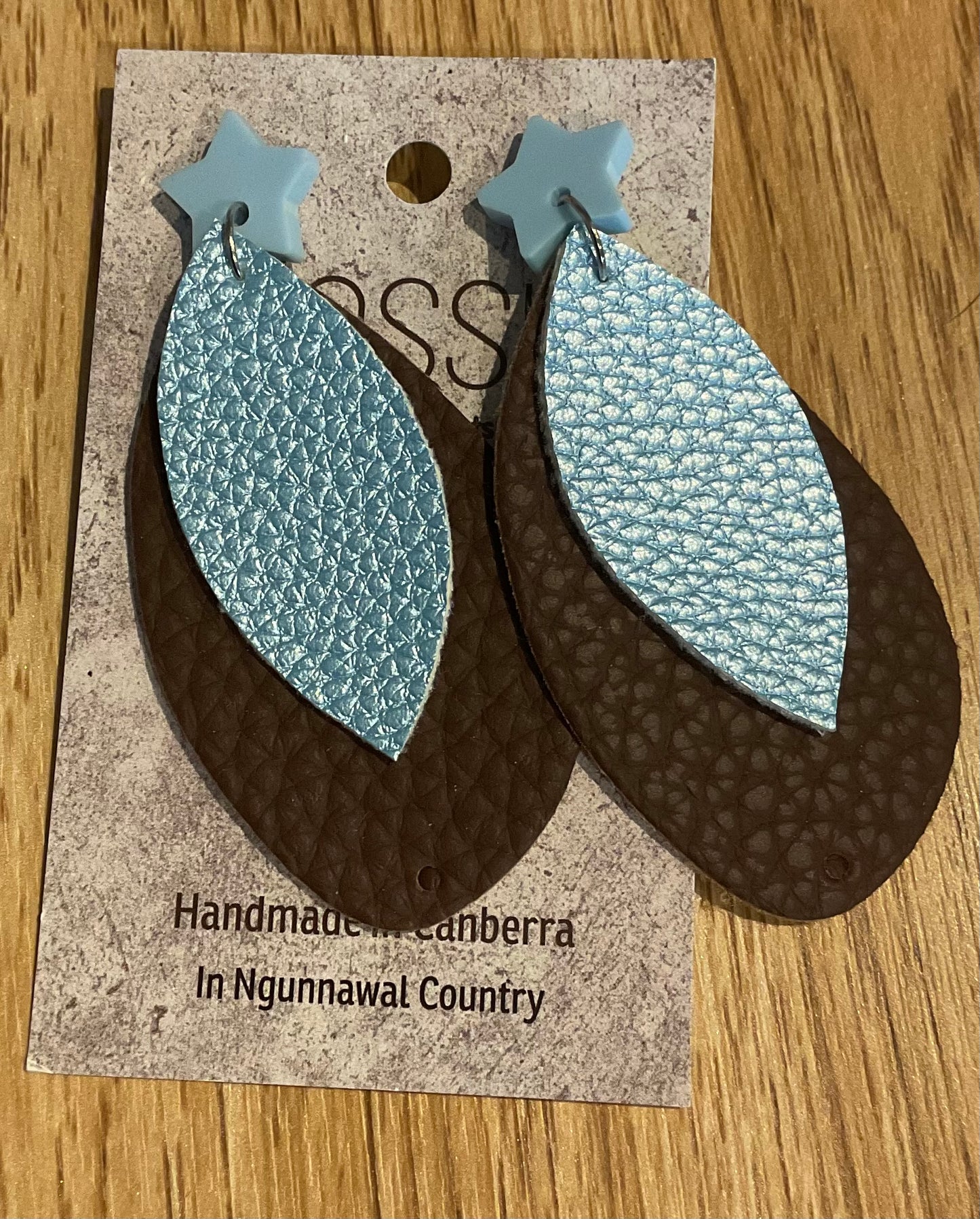 *Earrings Faux Leather & Blue Dangles