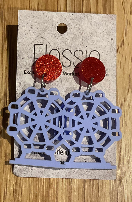 *Earrings Acrylic Blue Ferris Wheel Dangles
