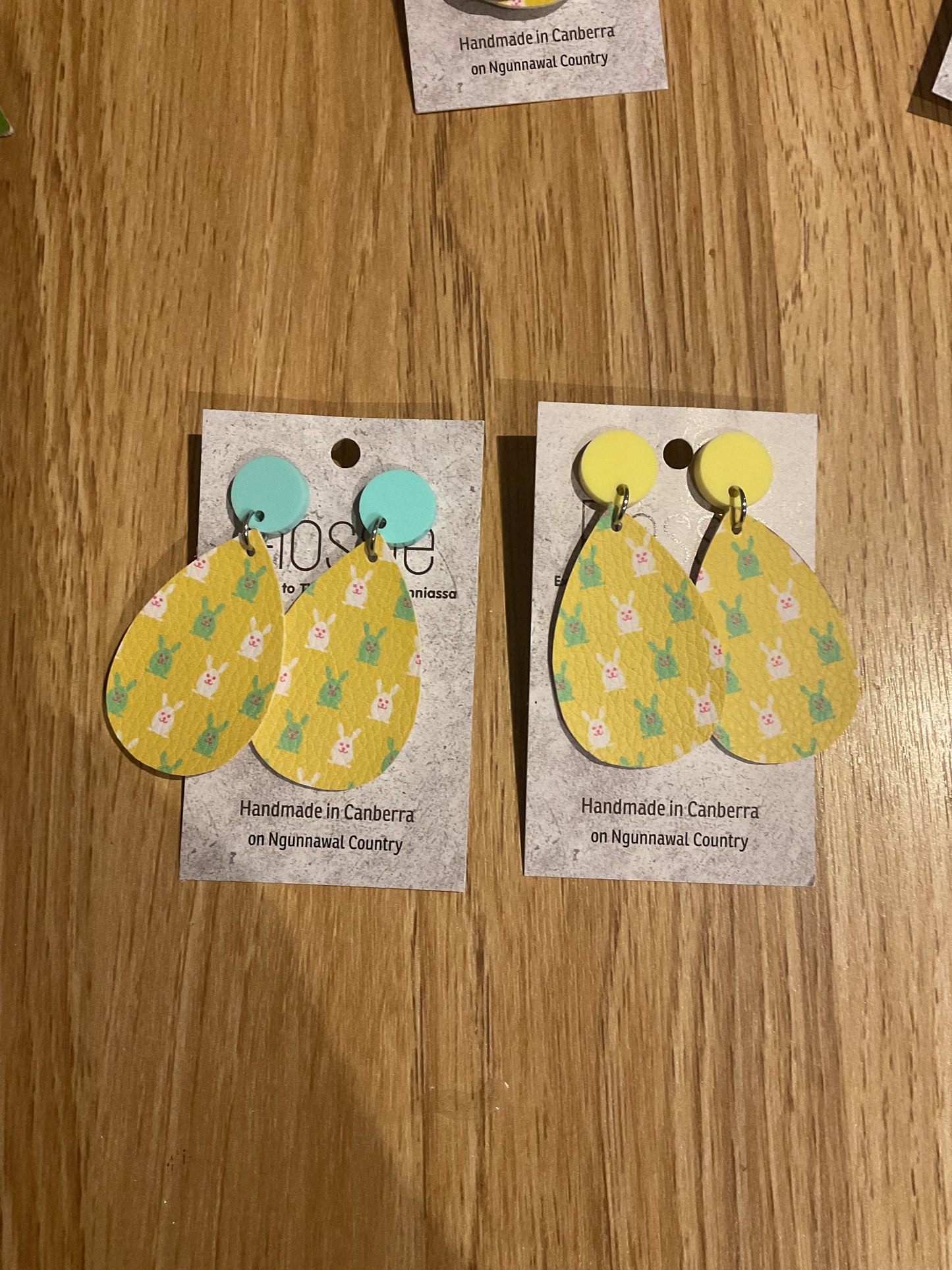 *Earrings Vinyl Yellow Bunnies Dangles