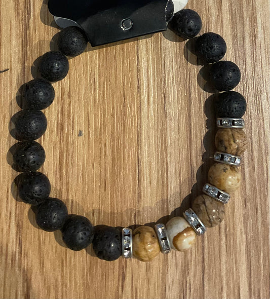 *Bracelet Lava Beads and Tiger Eye Gemstones