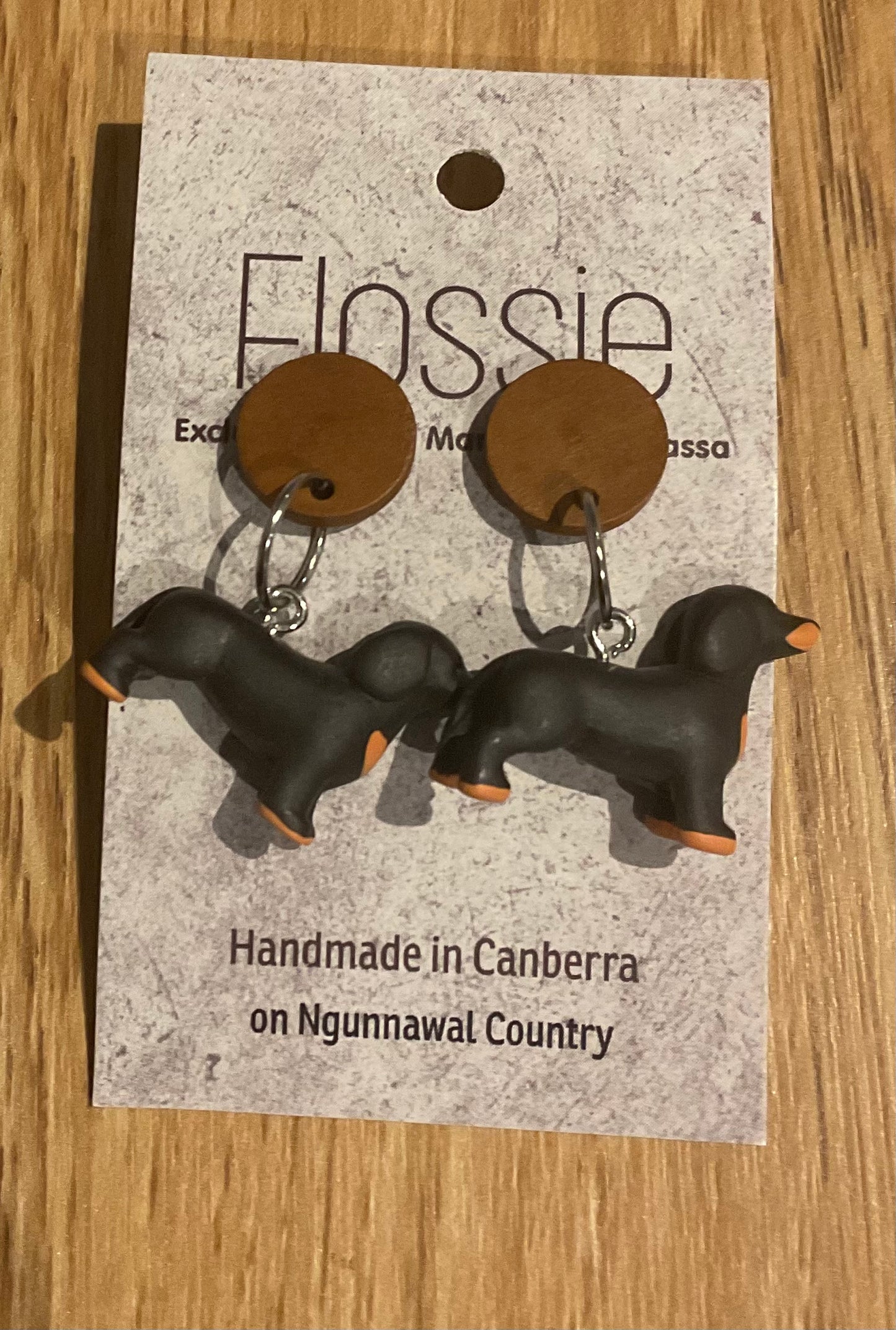 *Earrings Dachshund Dangles Black