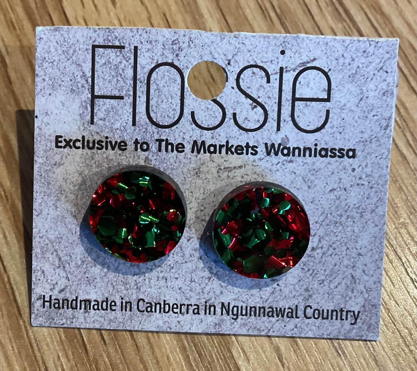 *Earrings Red/Green Glitter Studs