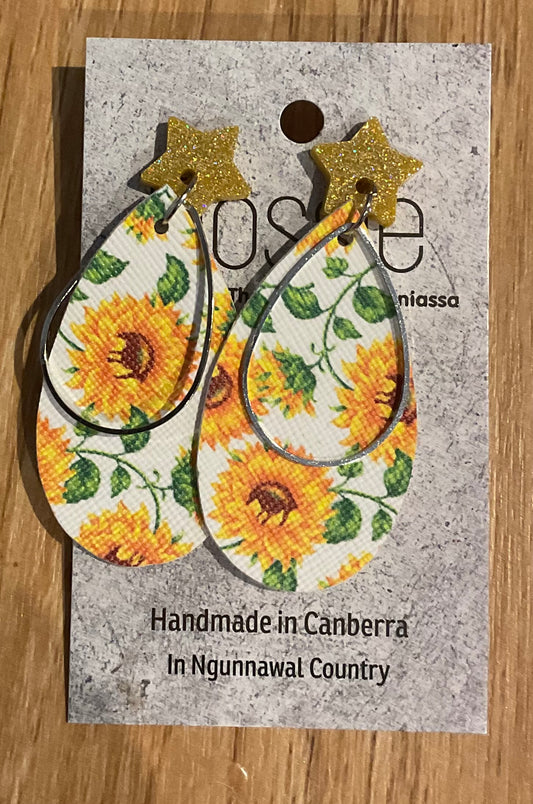 *Earrings Sunflower Print Dangles