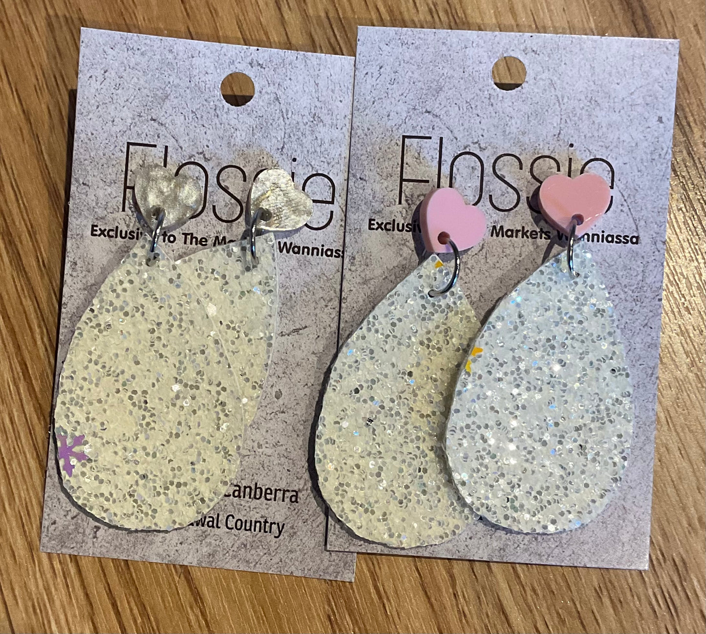 *Earrings White Glitter Dangles