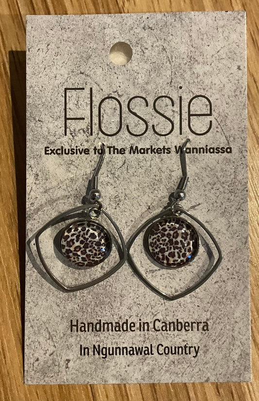 *Earrings Glass Dome Diamond Dangles Animal Print