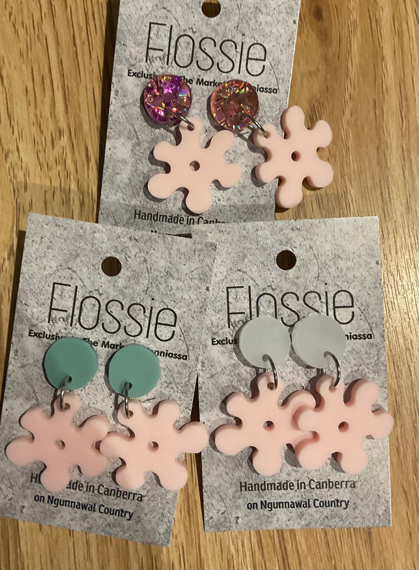 *Earrings Acrylic Baby Pink Flower Dangles