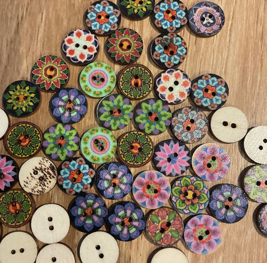 *Loose Buttons - Wooden Printed Pattern