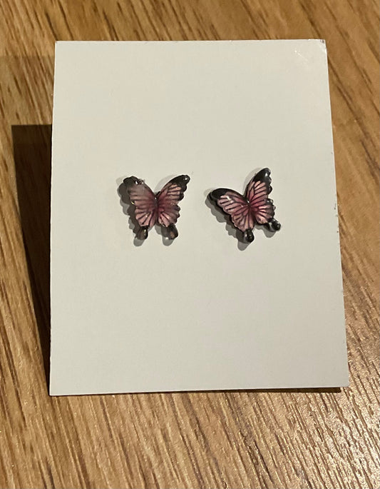 *Earrings Teeny Pink  Butterfly Studs