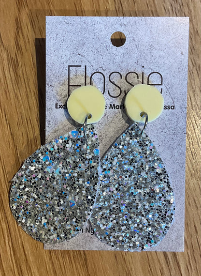 *Earrings Silver Glitter Dangles