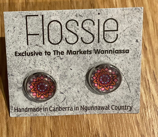 *Earrings Pink Mandala Glass Studs