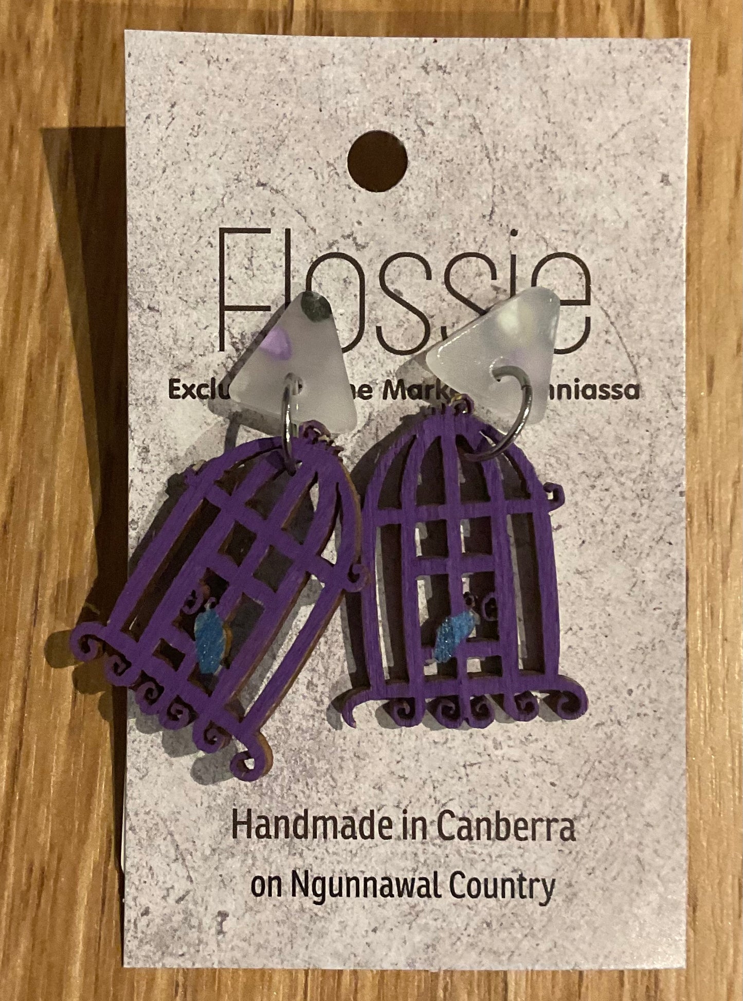 *Earrings Wooden Bird Cage Dangles