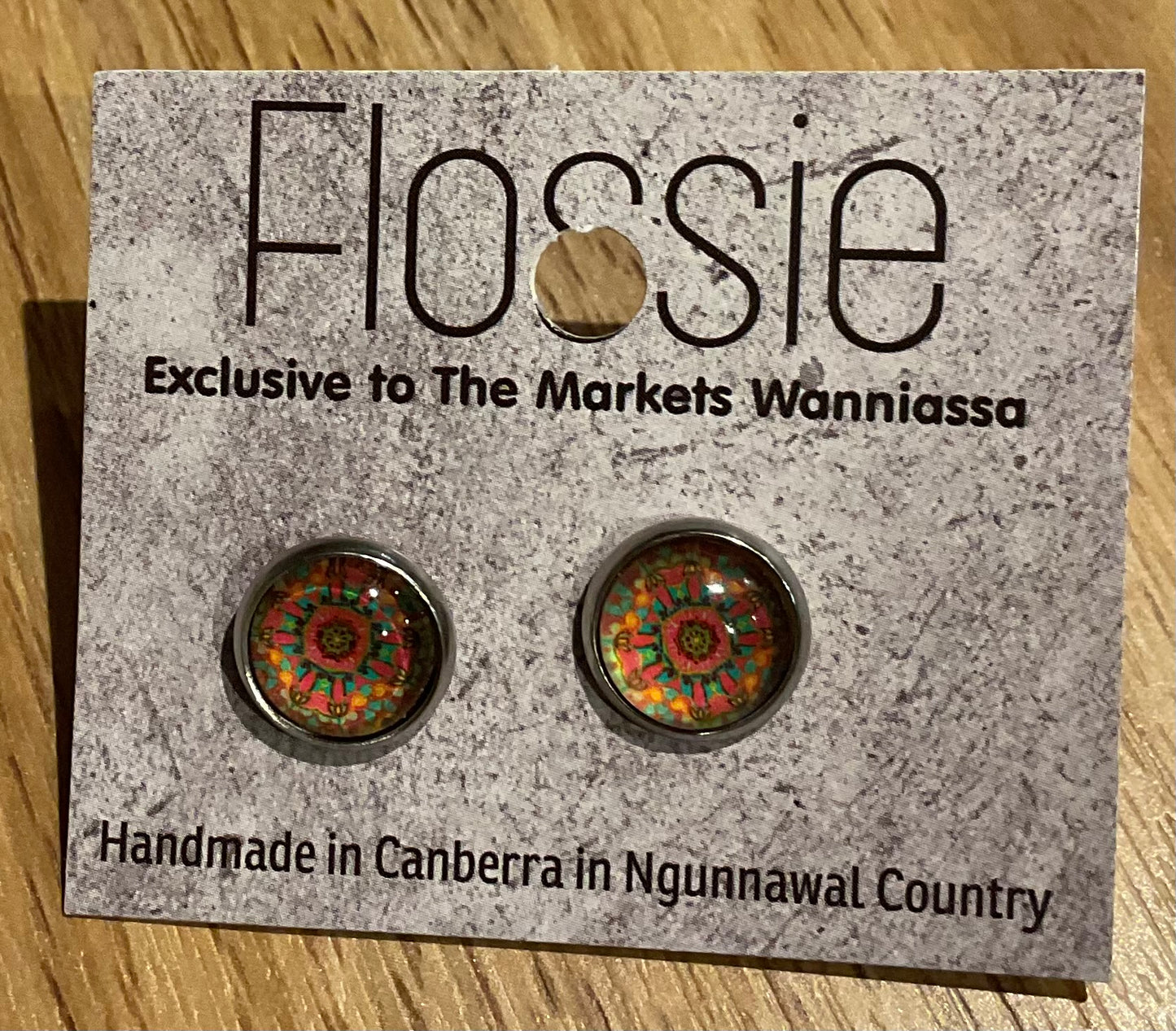 *Earrings Orange Mandala Glass Studs