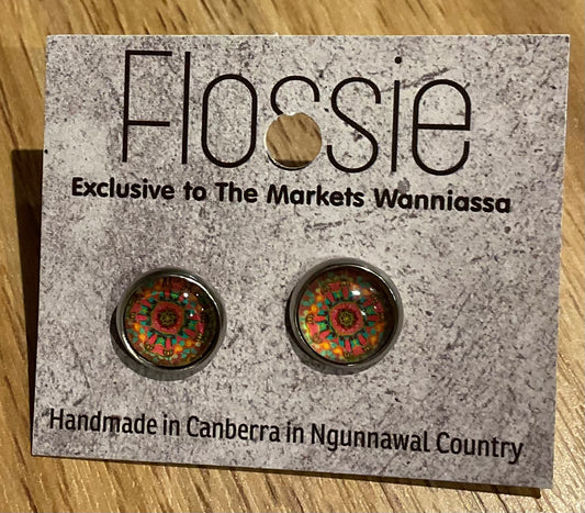 *Earrings Orange Mandala Glass Studs