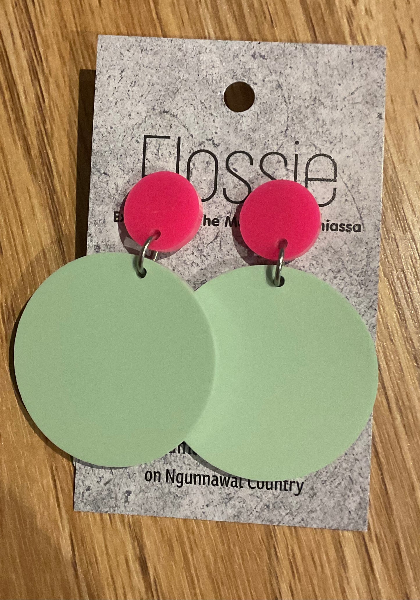 *Earrings 4cm Round Pastel Green Dangles